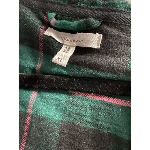 MAURICES Green Plaid Hooded Flannel Top - Picture 5 of 5